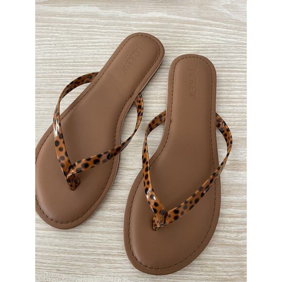 NEW J.Crew Women’s Animal Tortoise Print flip flop‎ Thing Sandals Sz 6 Cushioned - Picture 2 of 4